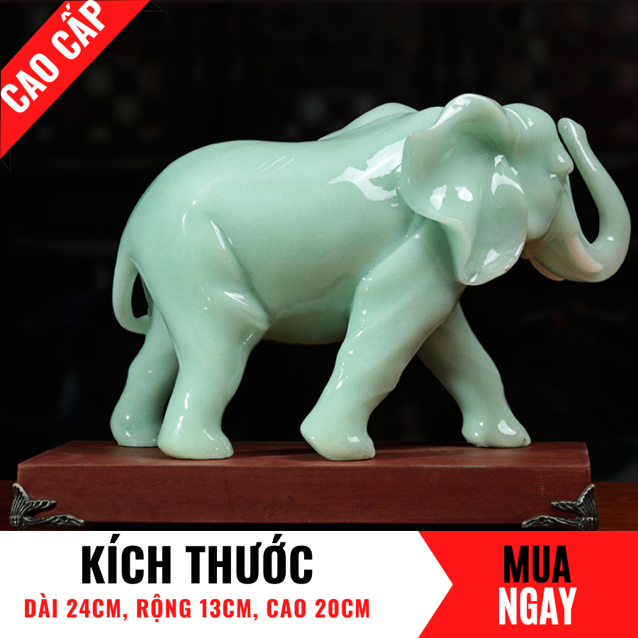 Tượng Voi Trang Trí Phong Thủy Bằng Đá Băng Ngọc Cao 20cm