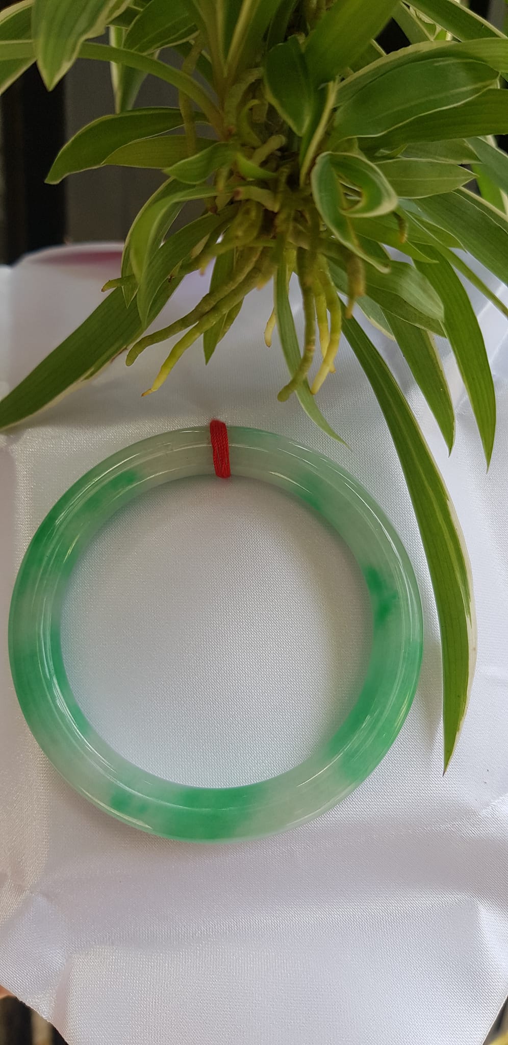 Vòng tay nữ đá Cẩm Thạch tự nhiên mới TR LÝ IC 54mm x chột to 9mm vòng màu trắng xanh lý đẹp nữ 52kg - 56kg đeo ạ