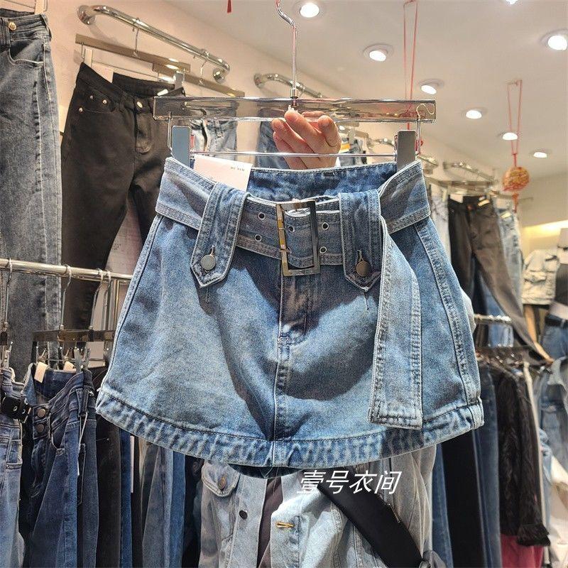 Chân váy jeans chữ a trẻ trung cá tính dành cho nữ - Xanh lam nhạt [Đai phù hợp] - L [Khuyến nghị 105-115 kg]