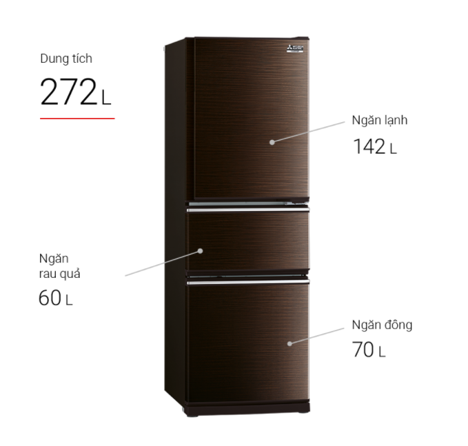 Tủ lạnh 3 cửa Mitsubishi 272 lít MR-CX35EM-BRW-V - Hàng chính hãng