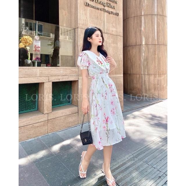 Đầm hoa hồng cổ thêu hoa