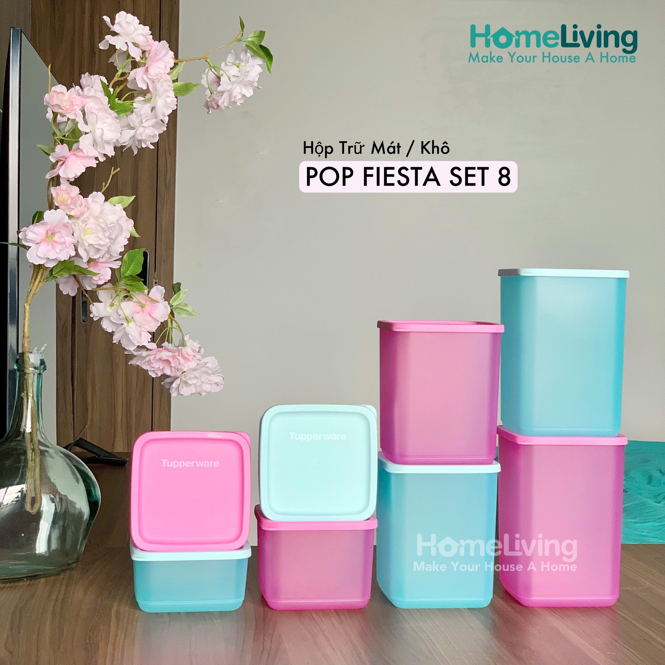 [Nhập CECAMP30KD1 giảm 30k đơn 449k] Hộp Trữ Mát Tupperware Pop Fiesta Set 8