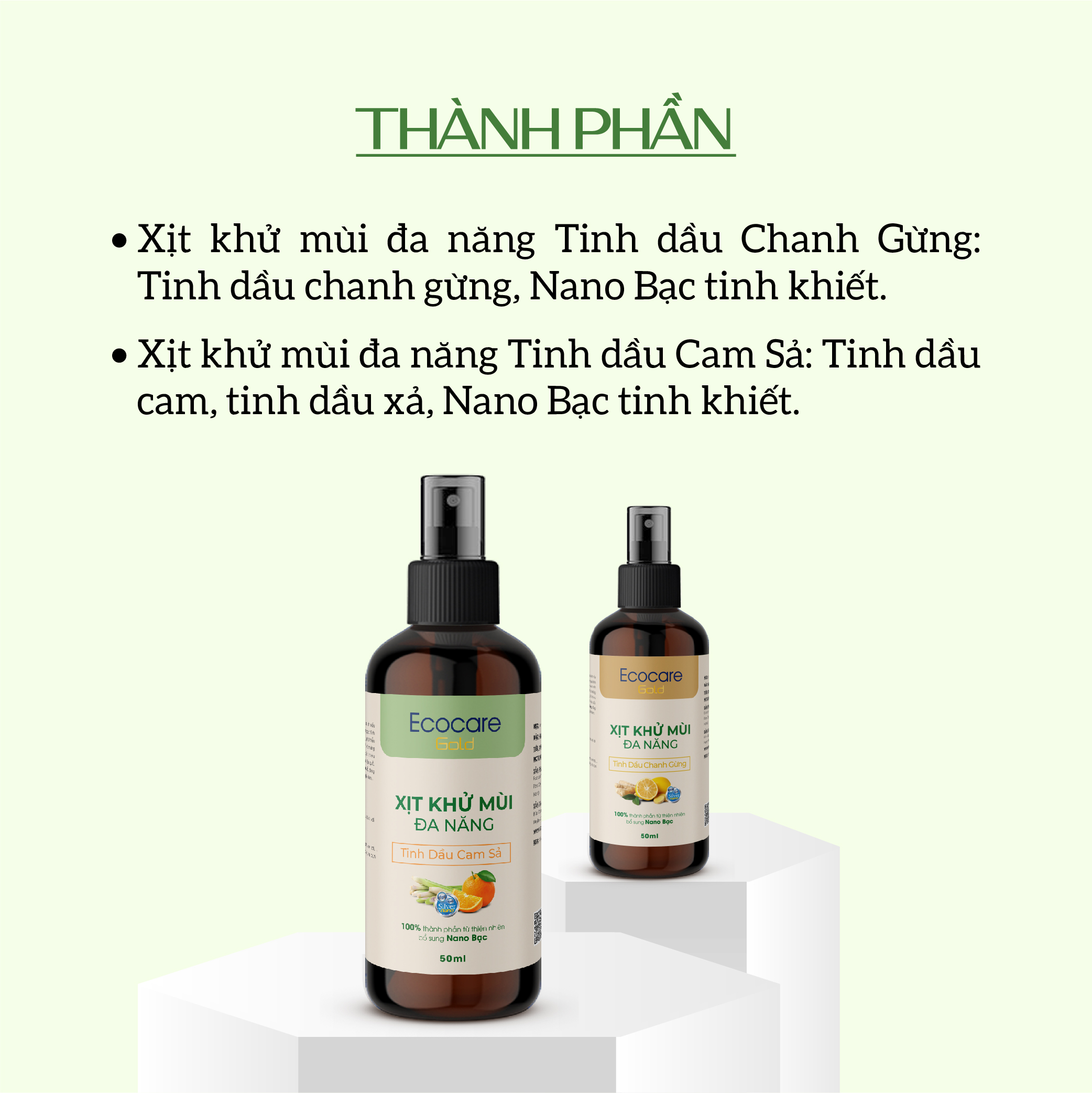 Xịt Khử Mùi Đa Năng ECOCARE 50ml chiết xuất hoàn toàn tự nhiên, an toàn cho sức khỏe