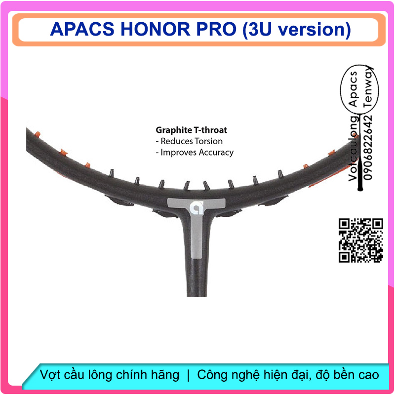 Vợt cầu lông Apacs Honor Pro - 3U | Vợt 3U thân đũa công nghệ mới, nặng đầu chuyên công, khung đan 17kg