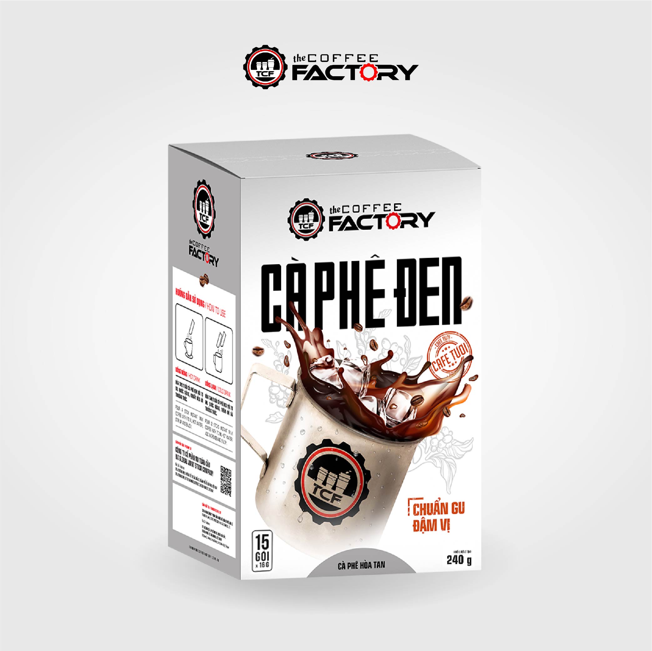 Cà phê đen hòa tan The Coffee Factory (Hộp 15 gói x 16g)