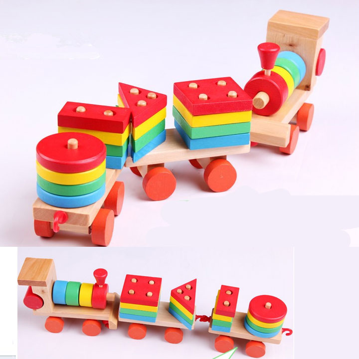 Đoàn tàu gỗ xếp hình khối Bộ đồ chơi giáo dục