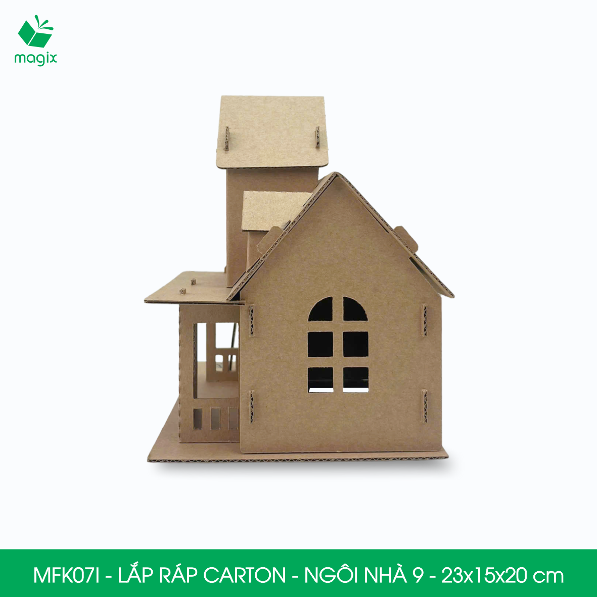MFK07I - 23x15x20 cm - Mô hình ngôi nhà lắp ráp từ bìa carton cao cấp, nhà giấy carton mini sáng tạo