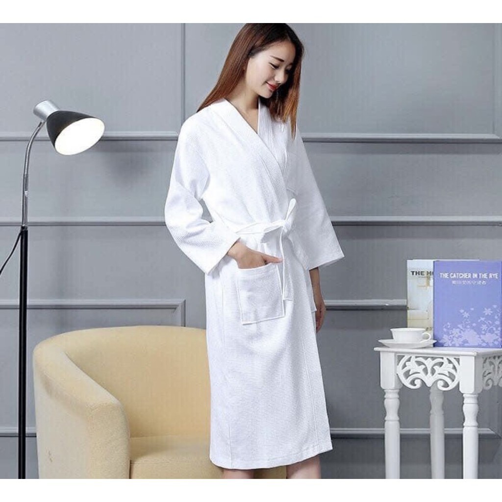 Combo Áo choàng tắm trắng nam nữ tổ ong 100% cotton có túi áo + 1 khăn ủ tóc ( giao màu ngẫu nhiên) cao cấp vải microfiber thấm hút siêu nhanh A, chuẩn khách sạn 5 sao