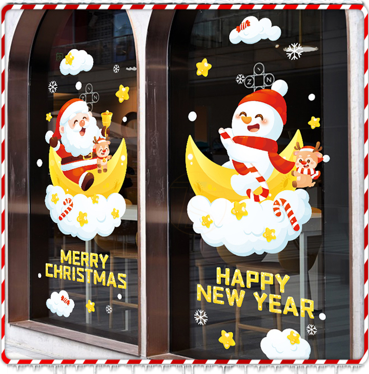 Decal dán kính noel 2023 tĩnh điện trang trí giáng sinh merry christmas khổ 60x45cm