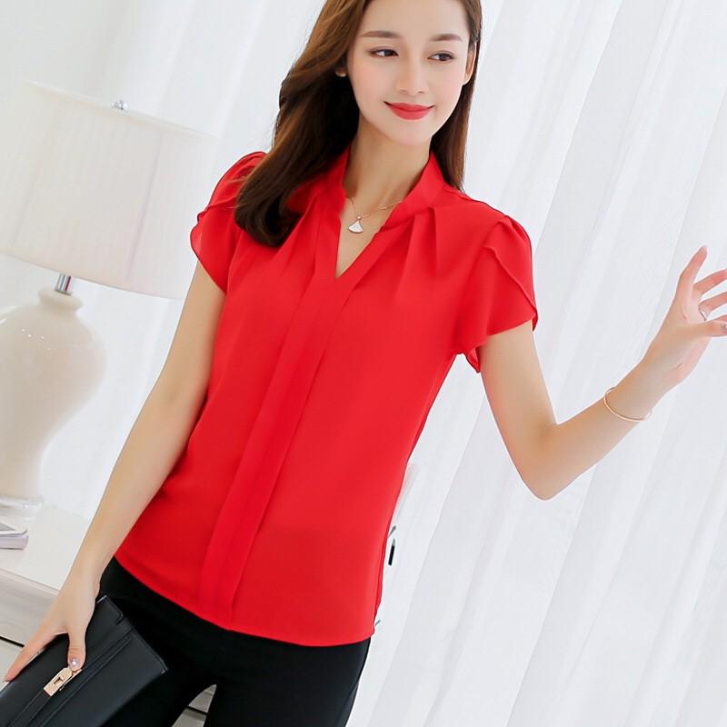 ÁO KIỂU NỮ TAY NGẮN - CỔ ĐỨNG - TRẺ TRUNG CỰC HOT