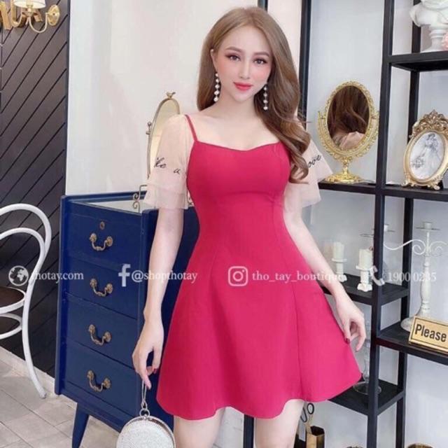 ĐẦM XOÈ THUN UMI PHỐI TAY LƯỚI THÊU CHỮ -MS6HN- ( CÓ SIZE m/L/XL/2XL đến 70kg ) MMR