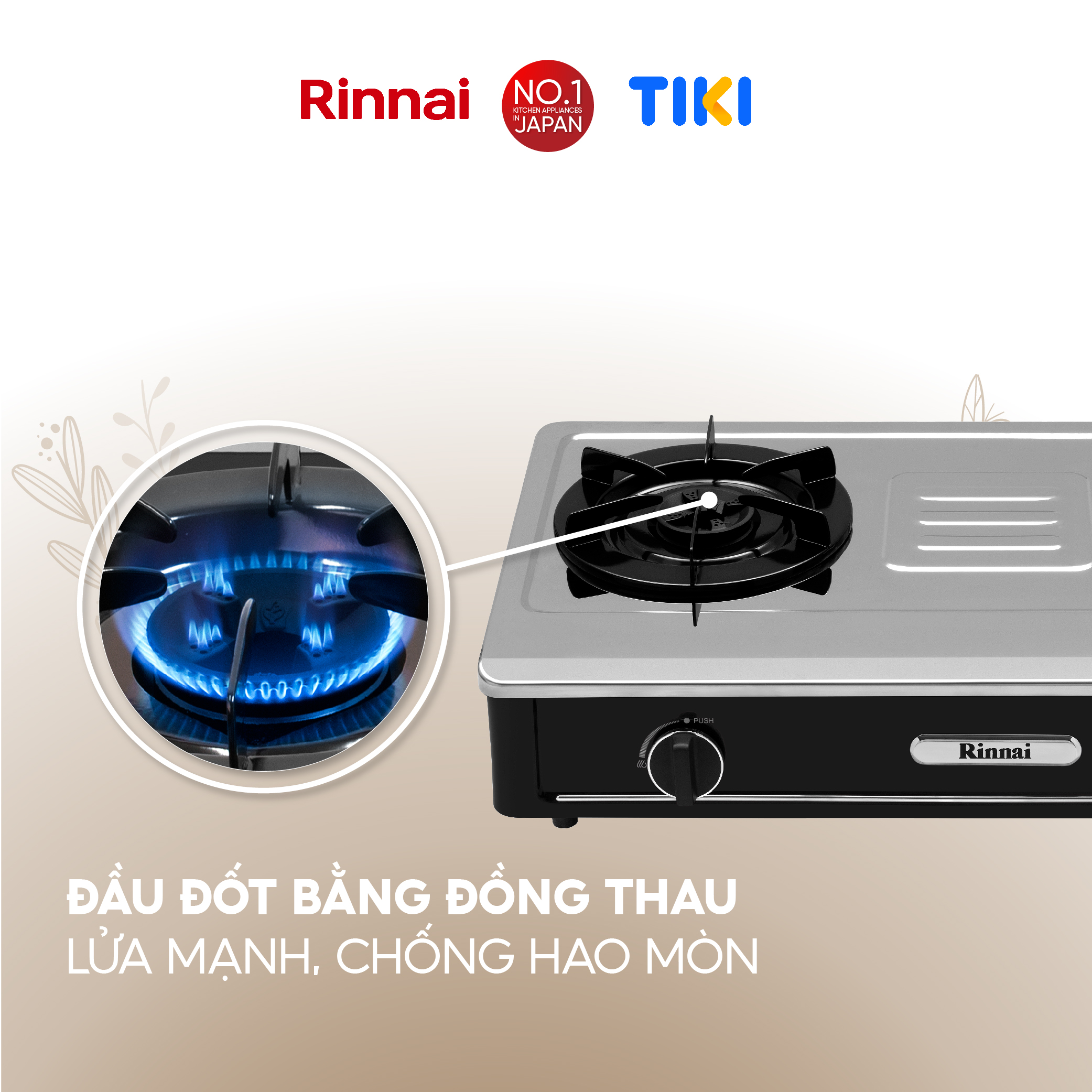 Bếp gas dương Rinnai RV-A271B(S) mặt bếp inox và kiềng bếp men - Hàng chính hãng.