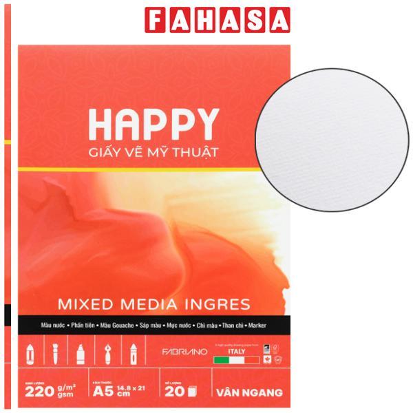 Sổ Vẽ Mỹ Thuật Gáy Keo Đa Chất Liệu A5 - Happy Mix Media Ingres - Vân Ngang - 220gsm (20 Tờ)