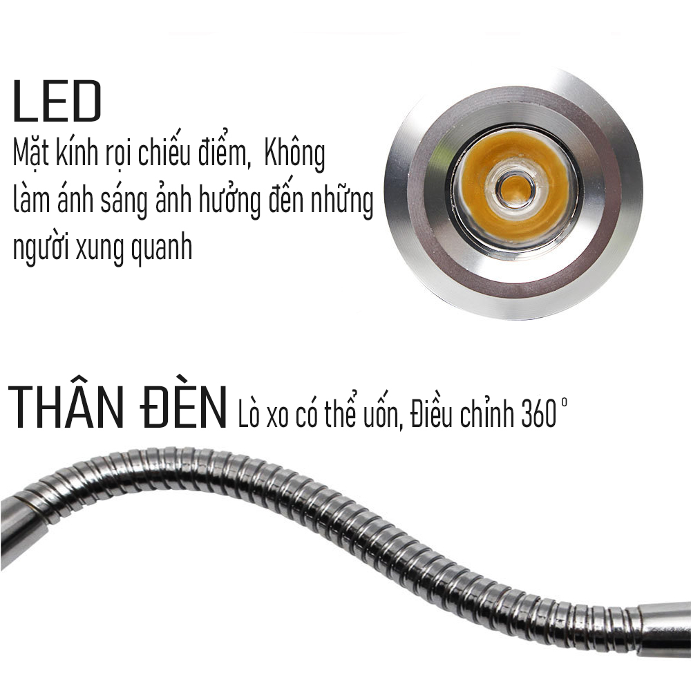 Đèn rọi Led gắn tường Kim loại 3W-220V, Đèn Đọc sách đầu giường, Đèn soi tranh trang trí phòng ngủ, phòng khách, nhà hàng, khách sạn