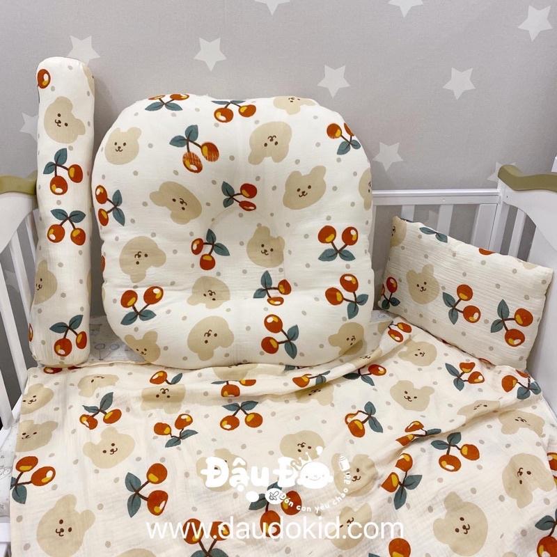 vải xô muslin cao cấp gấu chery đỏ may quần áo và khăn tắm cho bé sơ sinh