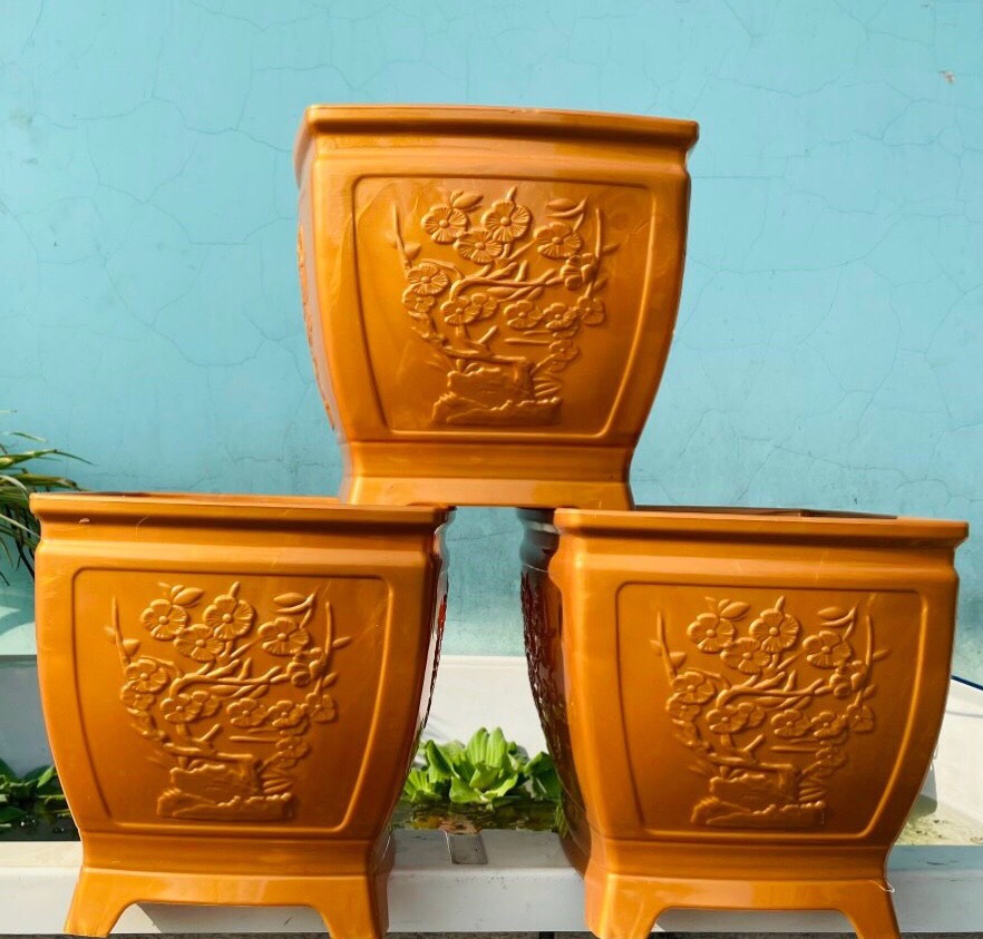 Chậu Nhựa Trồng Cây Bonsai, Chậu Kiểng Chơi Tết, Chậu Vuông Bầu Dáng Cao, Chậu 4 Chân Thoát Nước Tốt