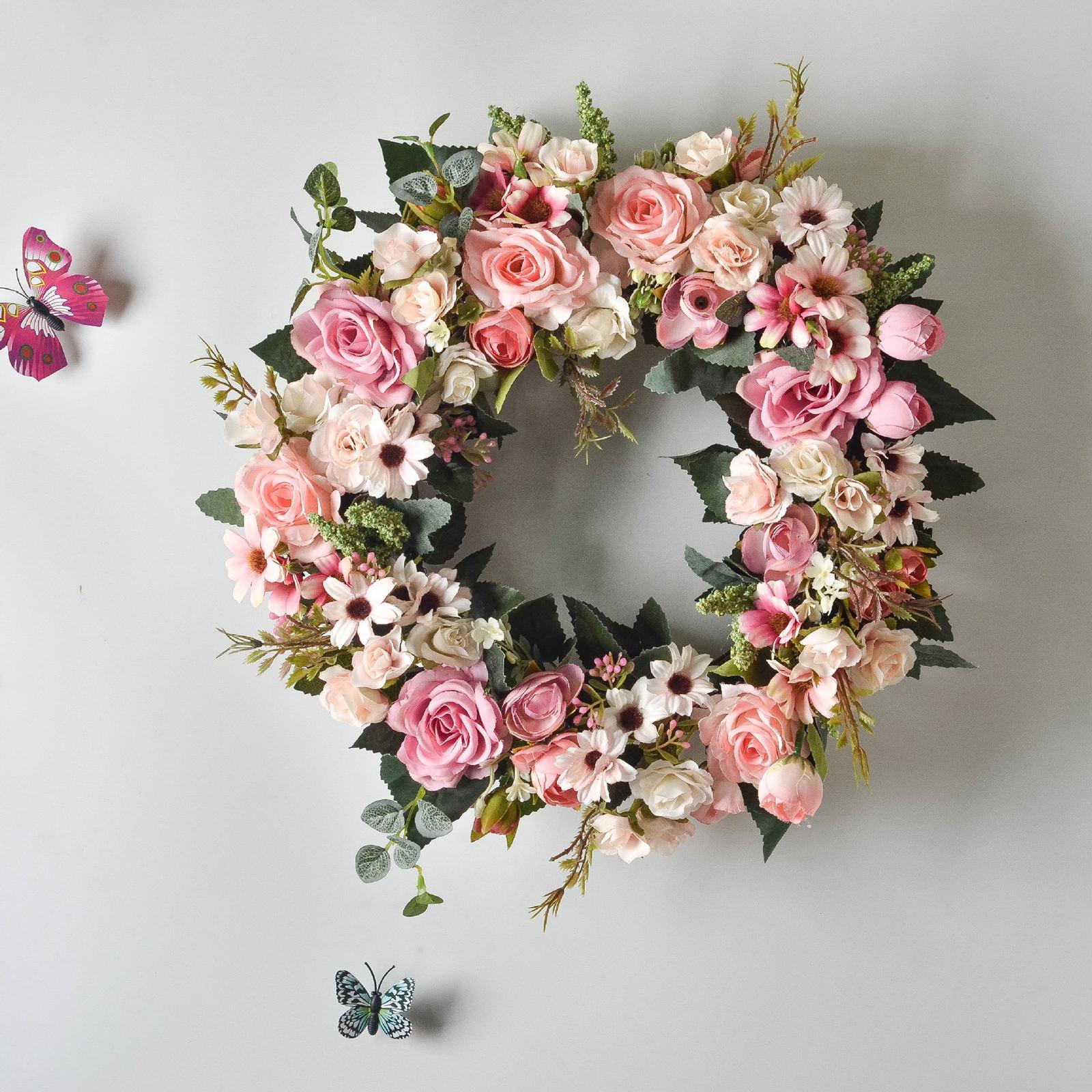 Rose Wreath with Green Leaves Flower Garland for Front Door