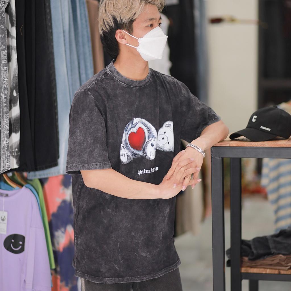 Áo thun loang đen PLAMANGELS nam nữ tay lỡ chất liệu 100% cotton kiểu unisex