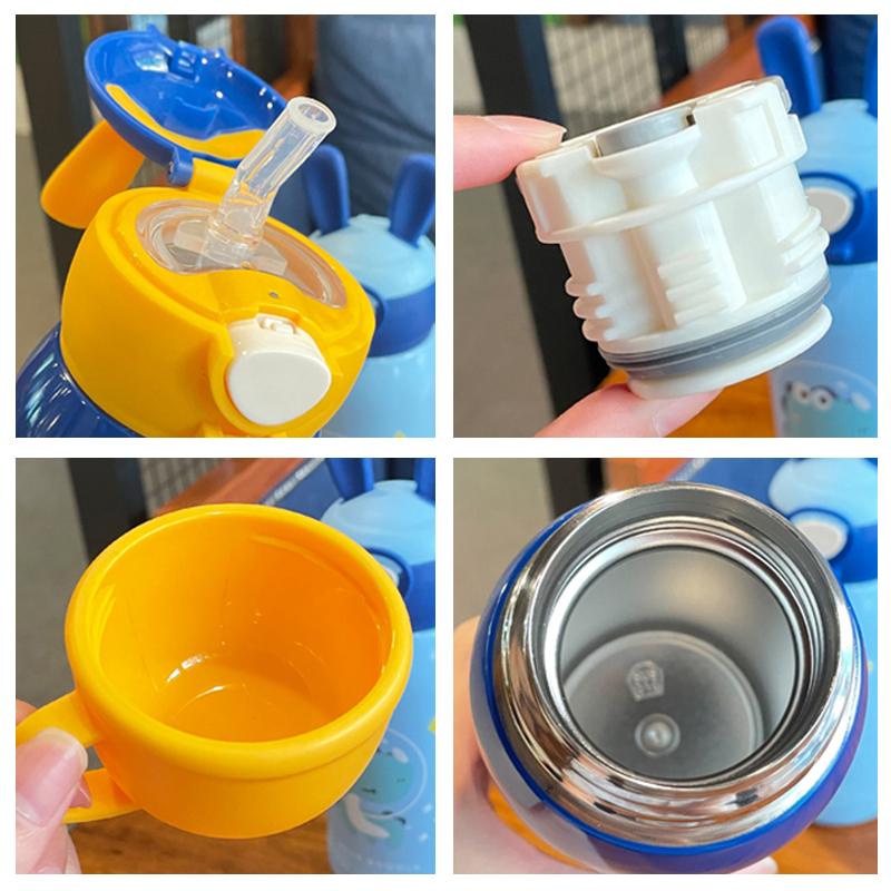 500 ML Thỏ Tai Trẻ Em Ống Hút Giữ Nhiệt Bình Sữa Di Động Thép Không Gỉ Nhiệt Cốc Cho Bé Học Uống Nước Với bao Da