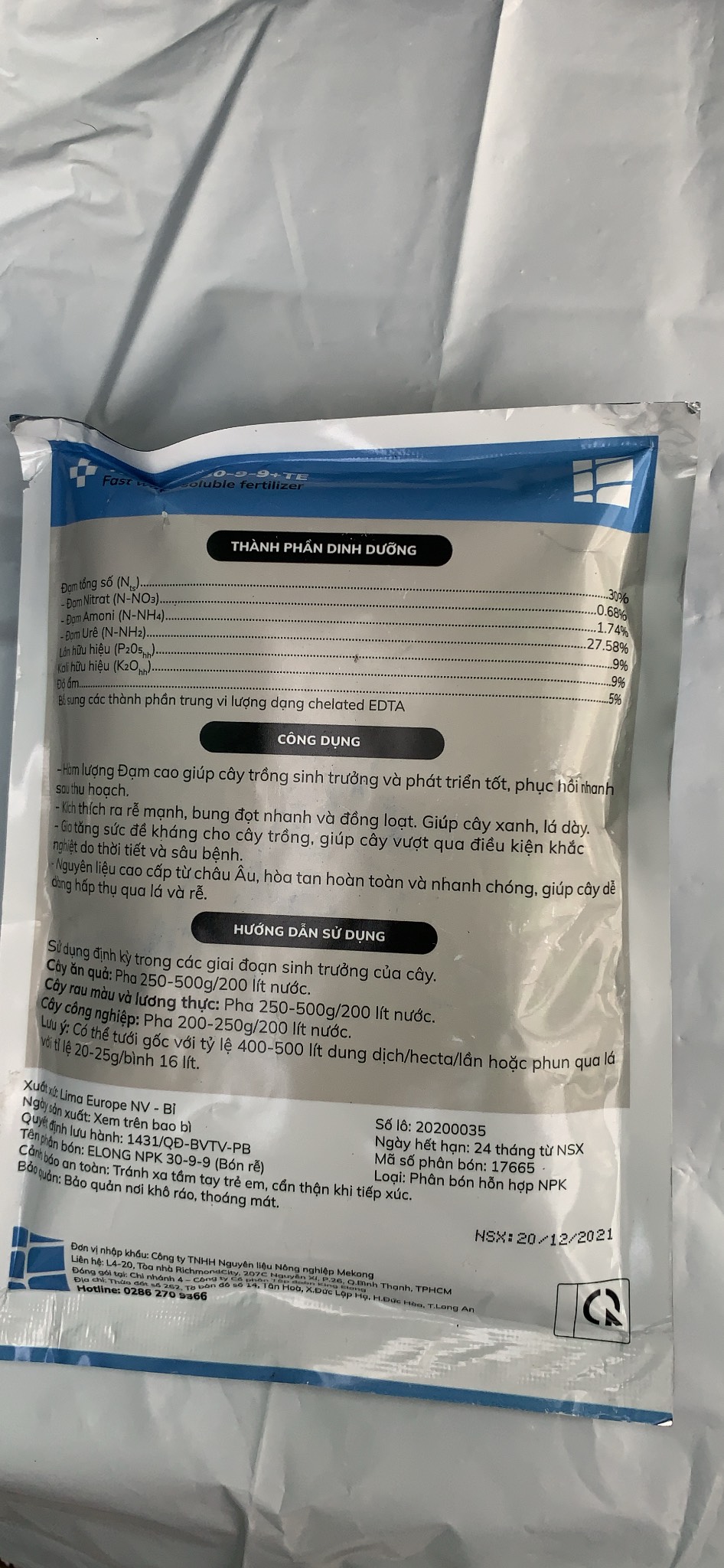 Phân bón cáo cấp TROPHIC nhập khẩu từ Bỉ NPK 30-9-9 +te /20-20-20 te /10-4-40 te gói 250gr