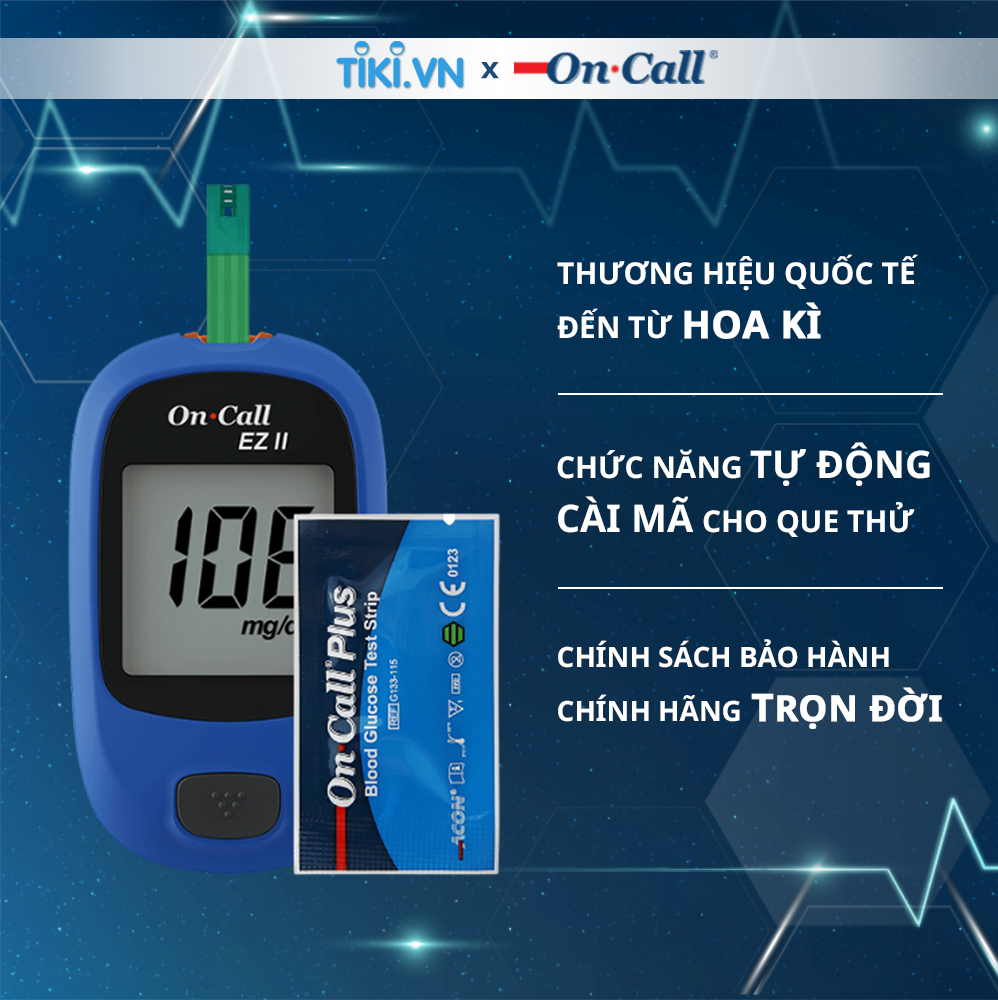 Máy Đo Đường Huyết On Call EZ II Kèm Hộp 25 Que Thử Đường Huyết