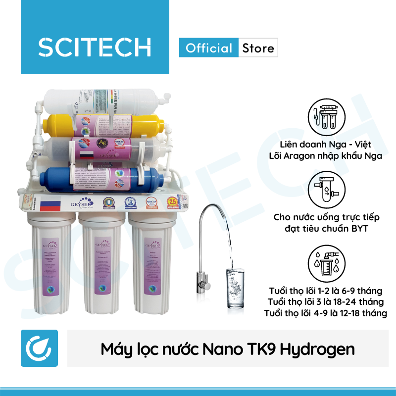 Máy lọc nước Nano TK9 Hydrogen by Scitech (Không dùng điện, không nước thải, tích hợp công nghệ tạo nước ion kiềm) - Hàng chính hãng