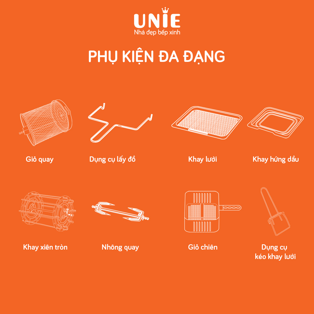 Nồi chiên không dầu UNIE UE-1000 dung tích 10L công suất 1800W - Hàng chính hãng