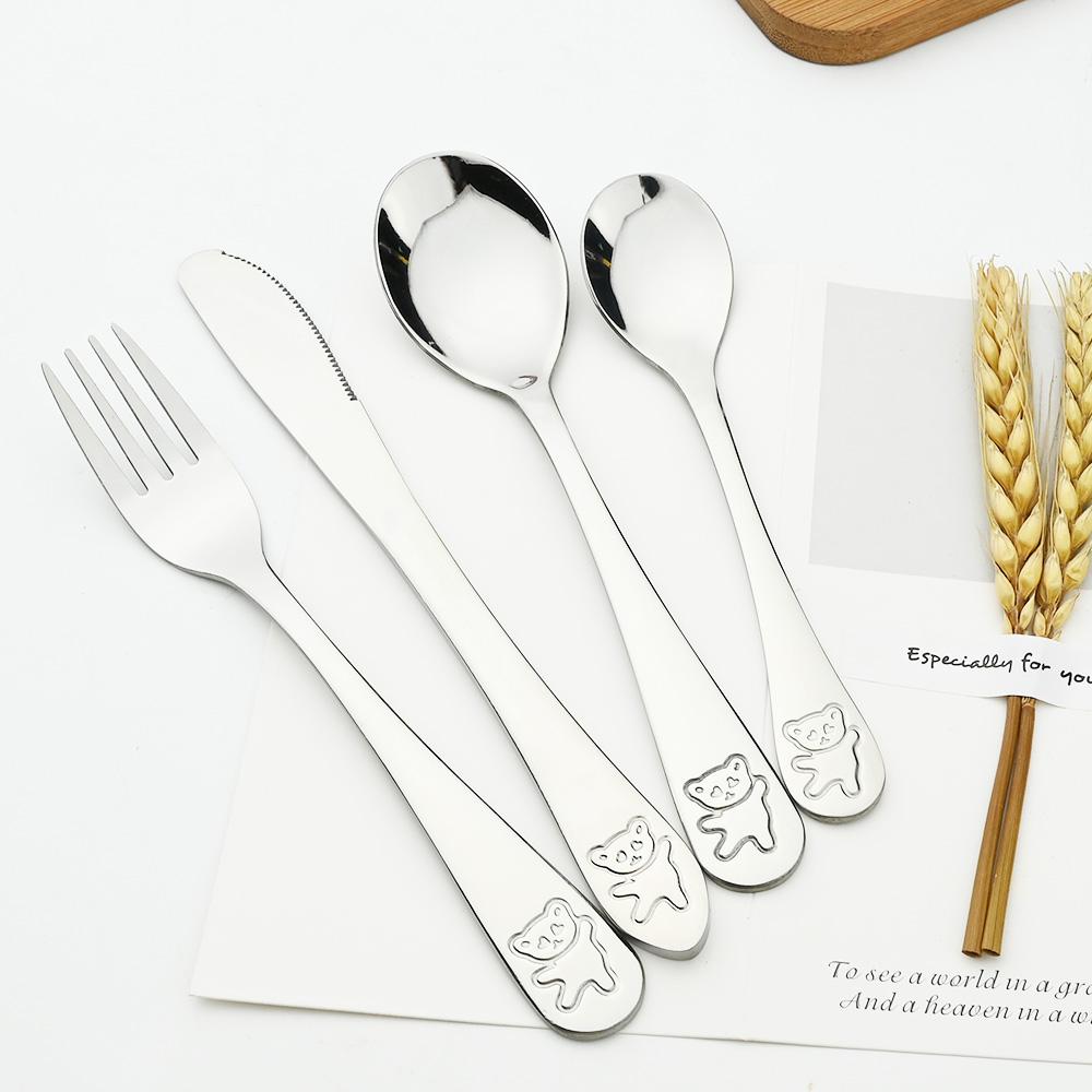 18/10 Bộ Dao Kéo Hợp Kim Inox Muỗng Cà Phê Muỗng Nĩa Bộ Ăn Dặm Cho Bé Thìa Trẻ Em Chén Ăn Cho Bé Kiềng Bạc Bộ Phụ Kiện