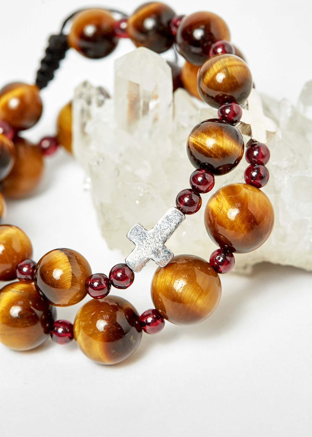 Cặp Vòng Chuỗi Mân Côi Mẹ Và Bé Đá Thạch Anh Mắt Hổ ni 52, ni 40 - Ngọc Quý Gemstones