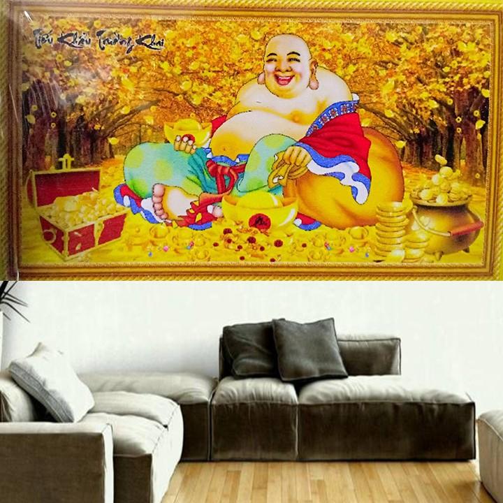 Tranh thêu Phật Di Lặc kim tiền X8237 - kích thước: 84 * 44cm.