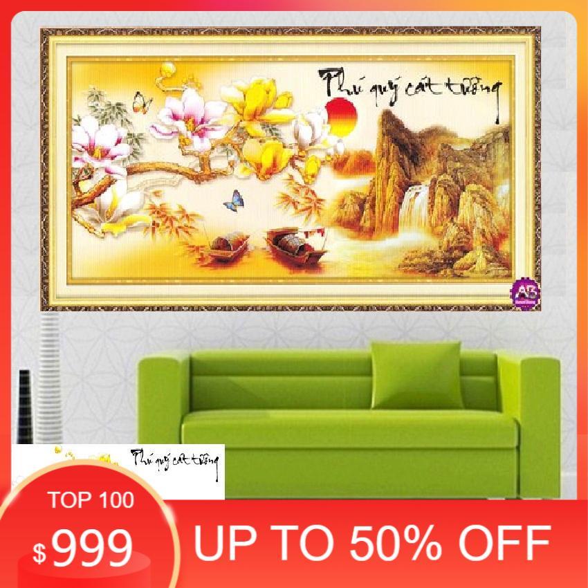 Tranh Đính Đá PHÚ QUÝ CÁT TƯỜNG . Kích Thước: 1m x 50cm