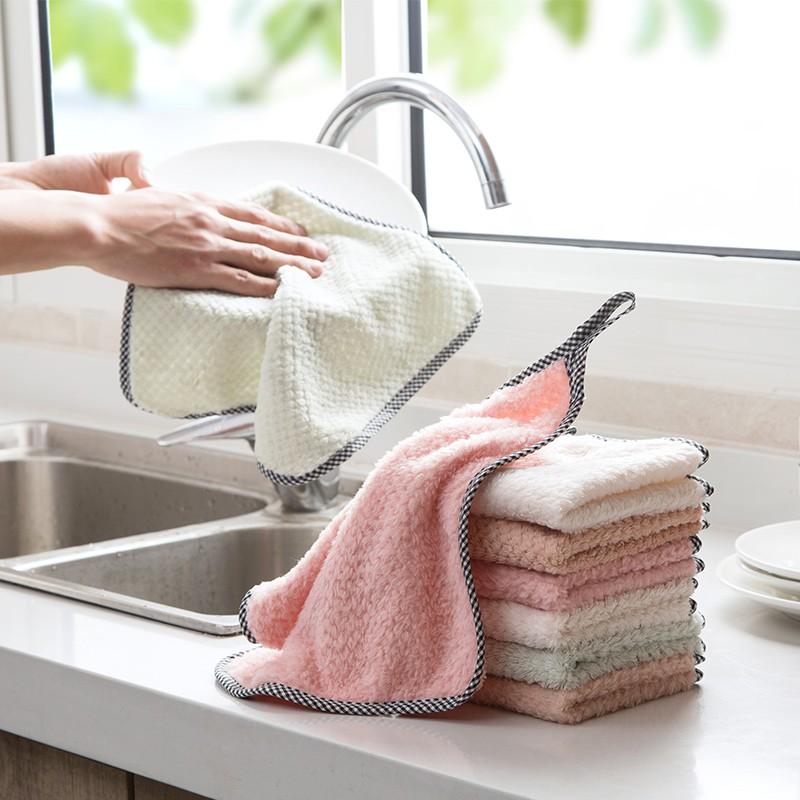 Khăn Bông Lau Bếp, Lau Tay, Lau Chén Bát 2 Mặt Có Lỗ Treo