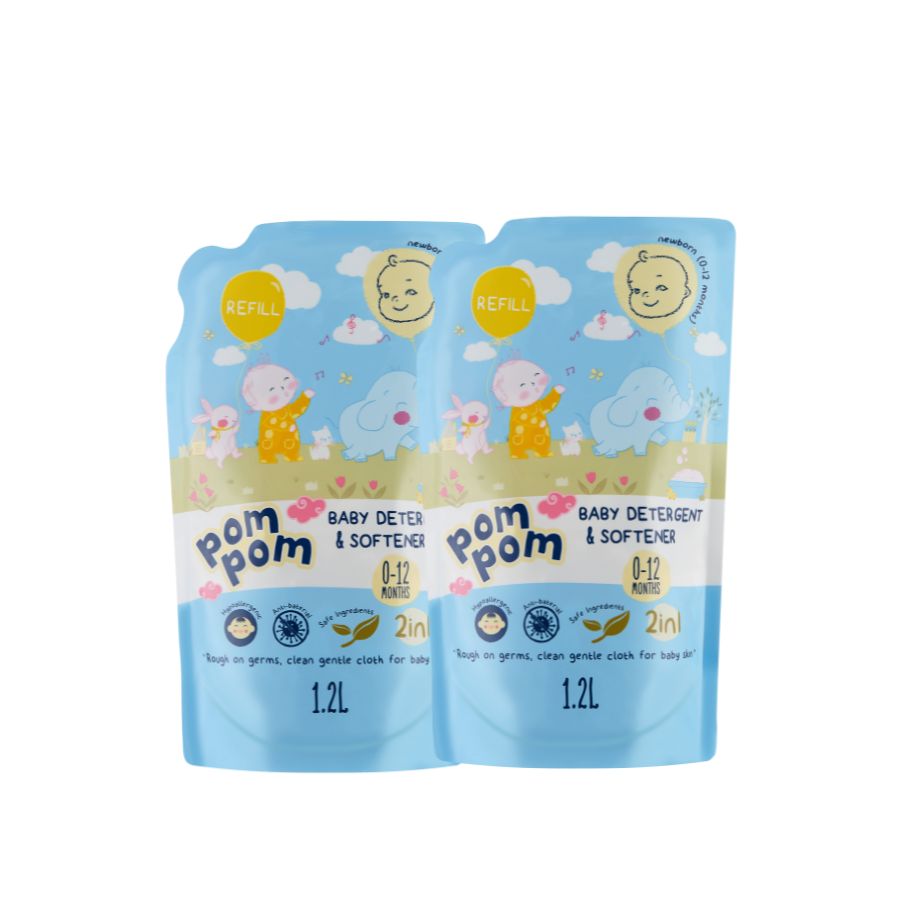 Combo 2 gói 1.2L Nước Giặt Xả Pom Pom Newborn Dành Cho Bé 0-12 Tháng Tuổi