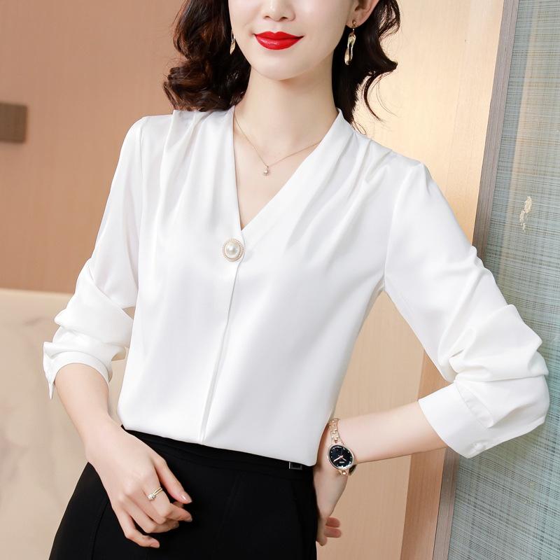 Áo sơ mi cổ liền áo sở mi dài tay vải lụa ngọc trai - TA137