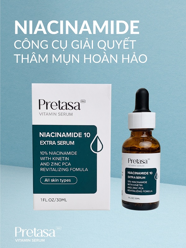 Serum Niacinamide 10% Extra Pretasa - Chiết xuất từ Vitamin B3 - Làm sáng da, cung cấp dưỡng chất cho da