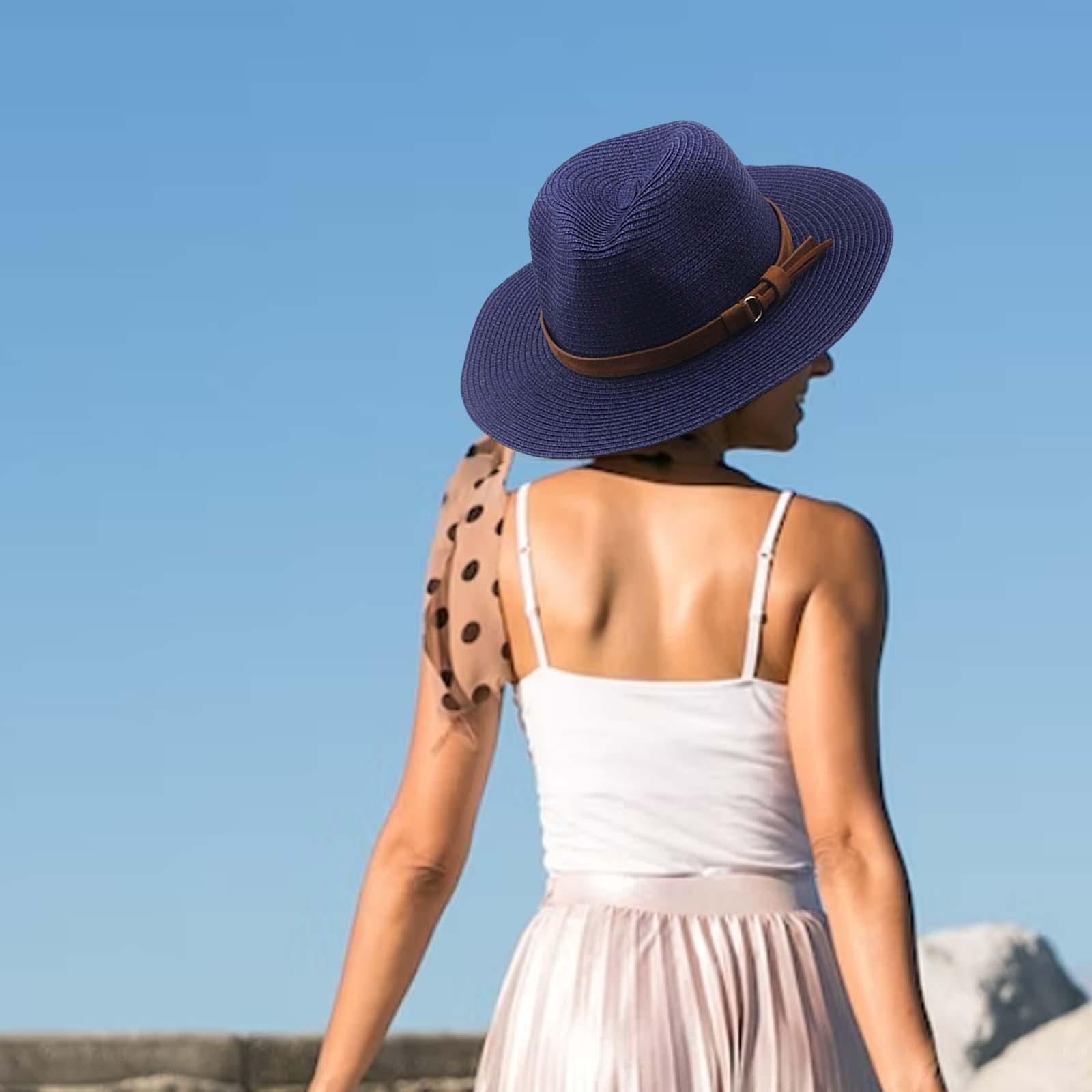 Women Men Straw Hats Panama Sunhats Beach Sun Visor UV Protective Bohemia Wide Brim Sun Hat for Travel Vacation Summer Hiking