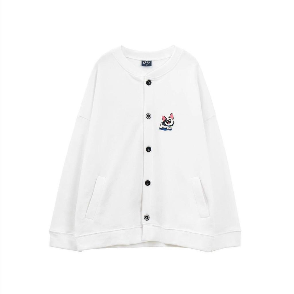 ÁO KHOÁC CARDIGAN NỮ VẢI NỈ BÔNG DÀY MỊN CÚN CON,Áo Khoác Nỉ Cardigan Ulzzang Thêu Cún Cực Xinh Form Rộng-Jins Store