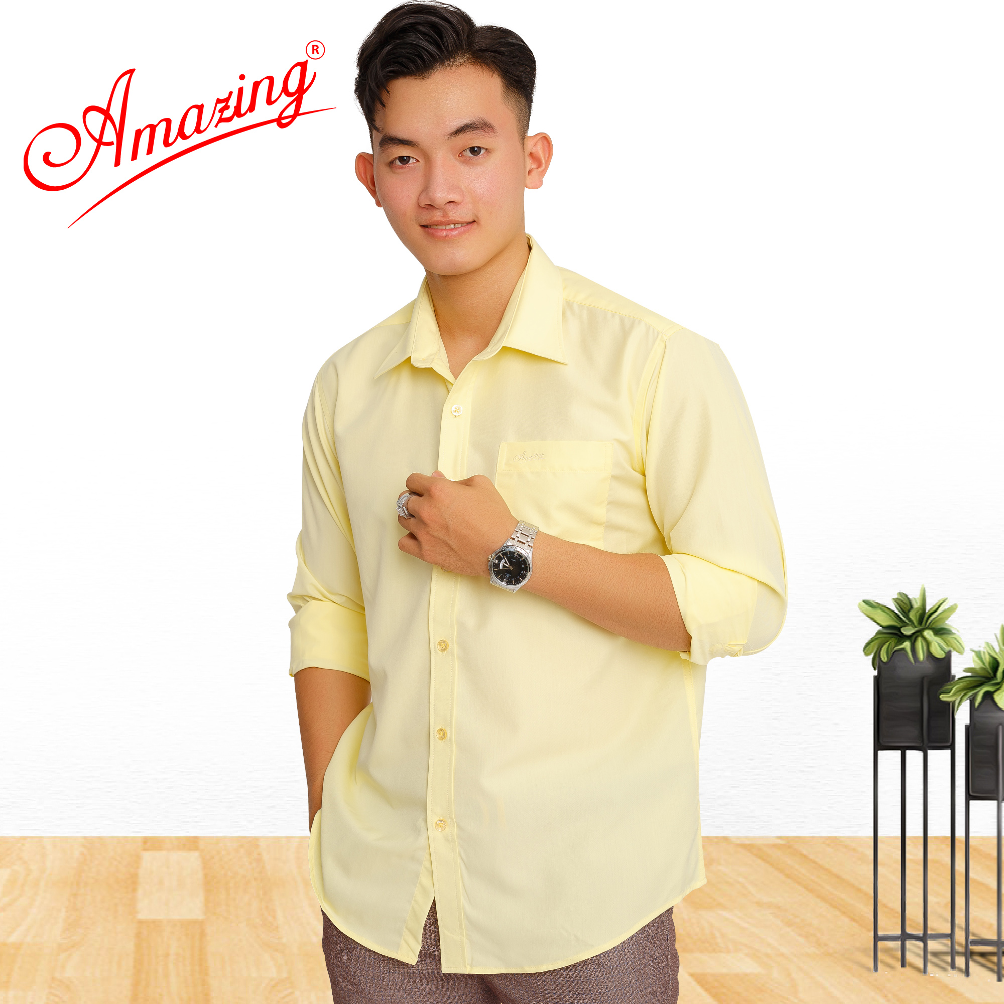 Áo sơ mi trắng Amazing cho nam, form regular căn bản, áo nam tay dài, chất vải bamboo mềm mượt mát, thời trang nam công sở cao cấp