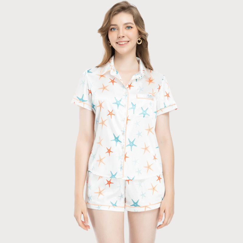 Bộ Pijama ngắn nữ Vera Satin in full tay ngắn  - 0482