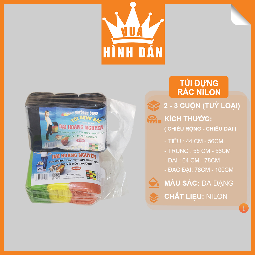TÚI ĐỰNG RÁC NILON, BAO RÁC TỰ PHÂN HỦY – 2 hoặc 3 CUỘN – ĐẠI HOÀNG NGUYÊN – Đủ size - Màu ngẫu nhiên