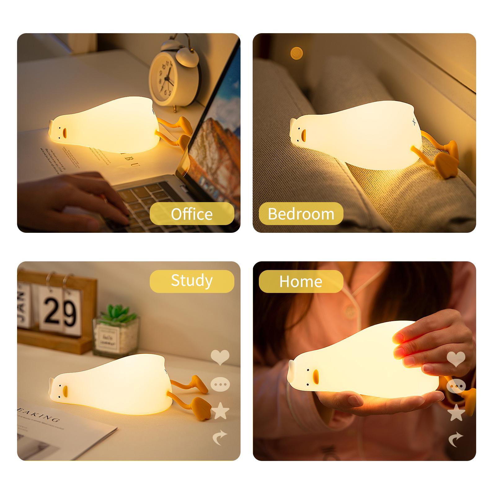 Cute Duck Night Light Warm White Night Light with Touch Sensor 3 Light Brightness Soft Silicone Animal Night Lamp
