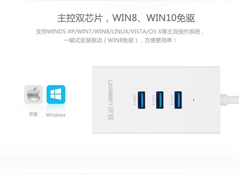 Ugreen UG20259CR102TK 50CM màu Trắng HUB chuyển đổi USB 2.0 sang 3 USB 2.0 + LAN tốc độ 100Mbps - HÀNG CHÍNH HÃNG