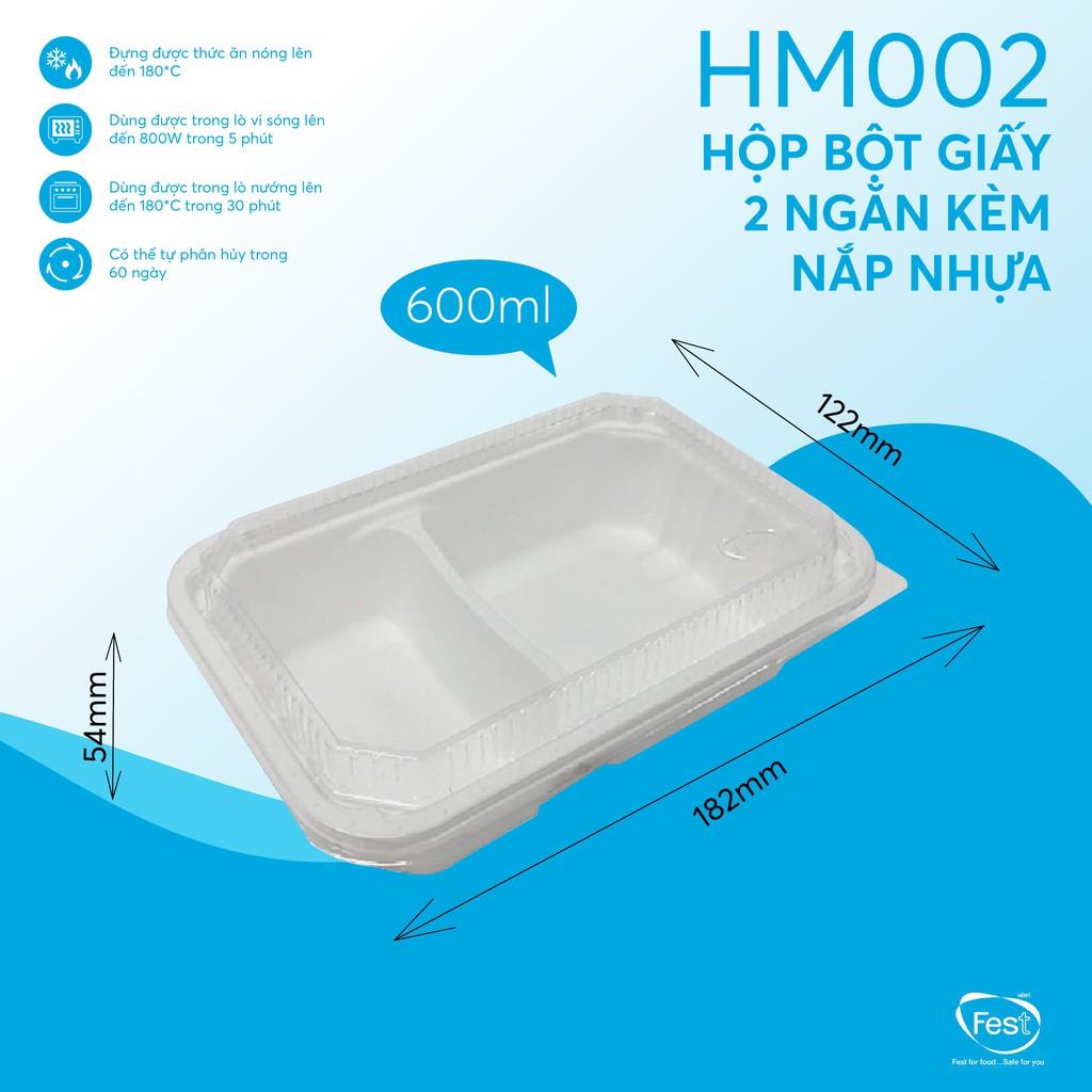 Combo hộp bột giấy dùng 1 lần nắp nhựa PET đựng salad, thức ăn các loại size 600ml