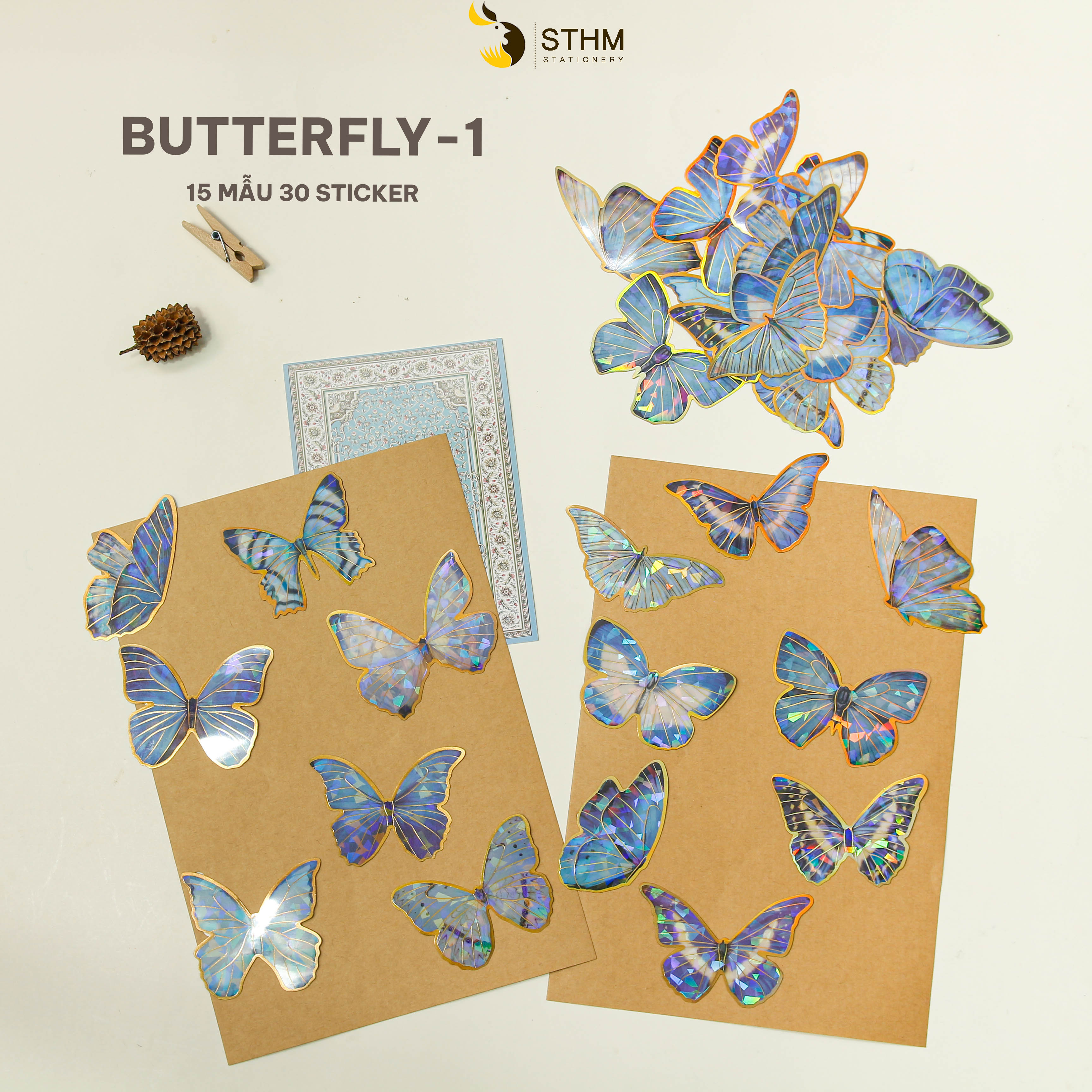 Sticker xấp 40 tờ - 20 mẫu có ánh kim - Phụ kiện trang trí sổ tay vintage - STHM stationery