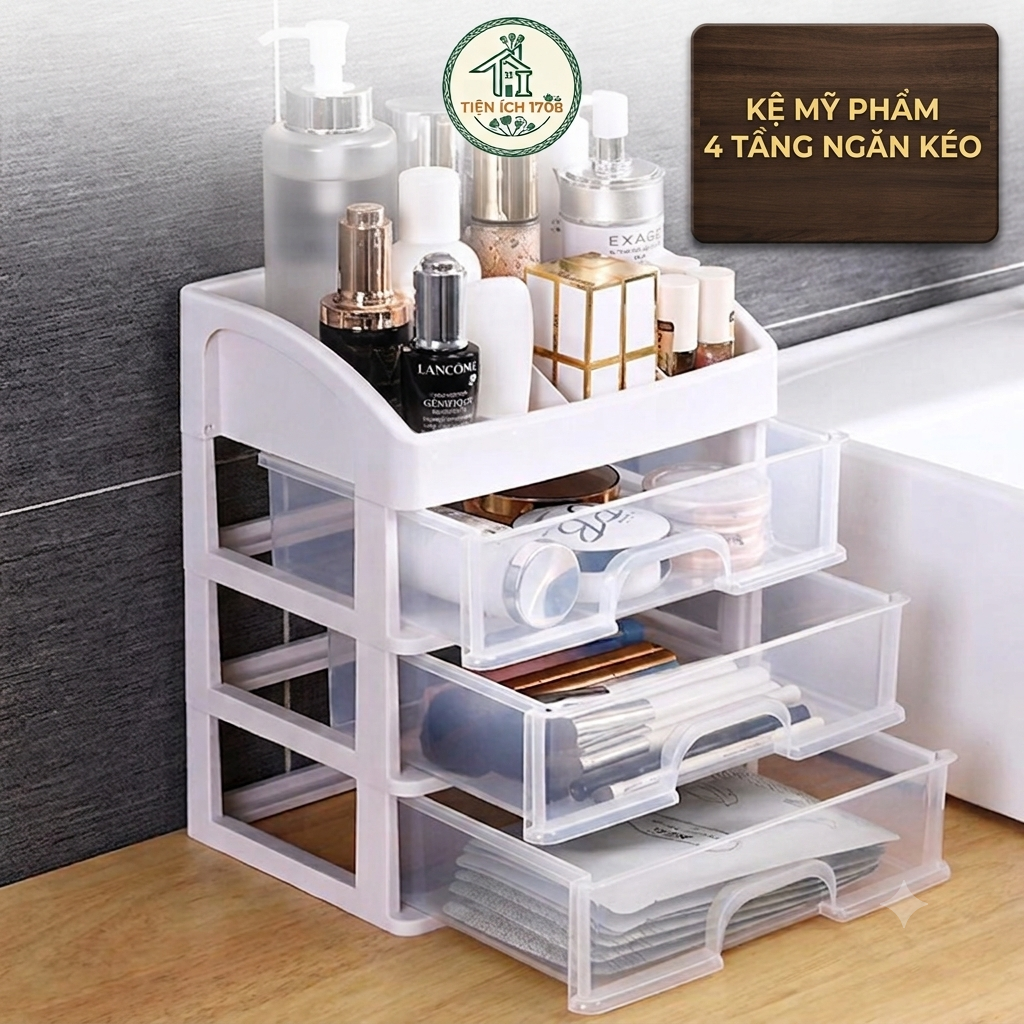 Kệ Đựng Mỹ Phẩm Đồ Trang Điểm Trang Sức 4 Tầng Ngăn Kéo Tiện Dụng