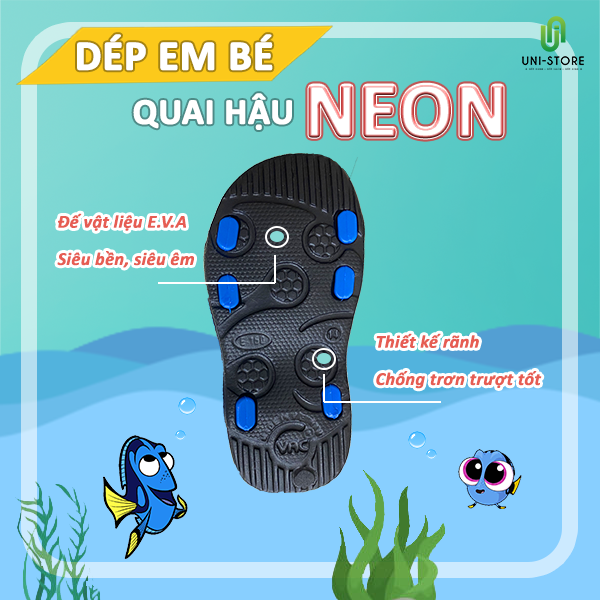 Dép Em Bé Quai Hậu Cá Neon Vật Liệu Eva Cao Cấp Siêu Bền, Siêu Nhẹ, Chống Trơn Trượt