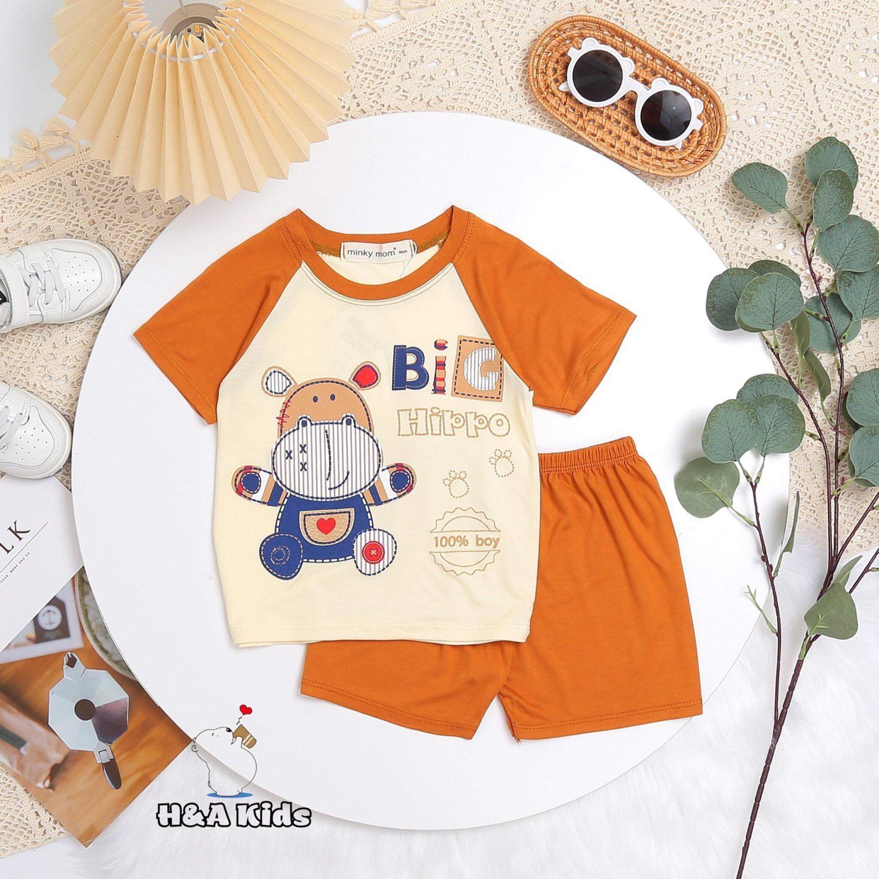 Bộ Cộc Tay THUN LẠNH MINKY MOM In Hình Toàn Thân Dễ Thương Cho Bé