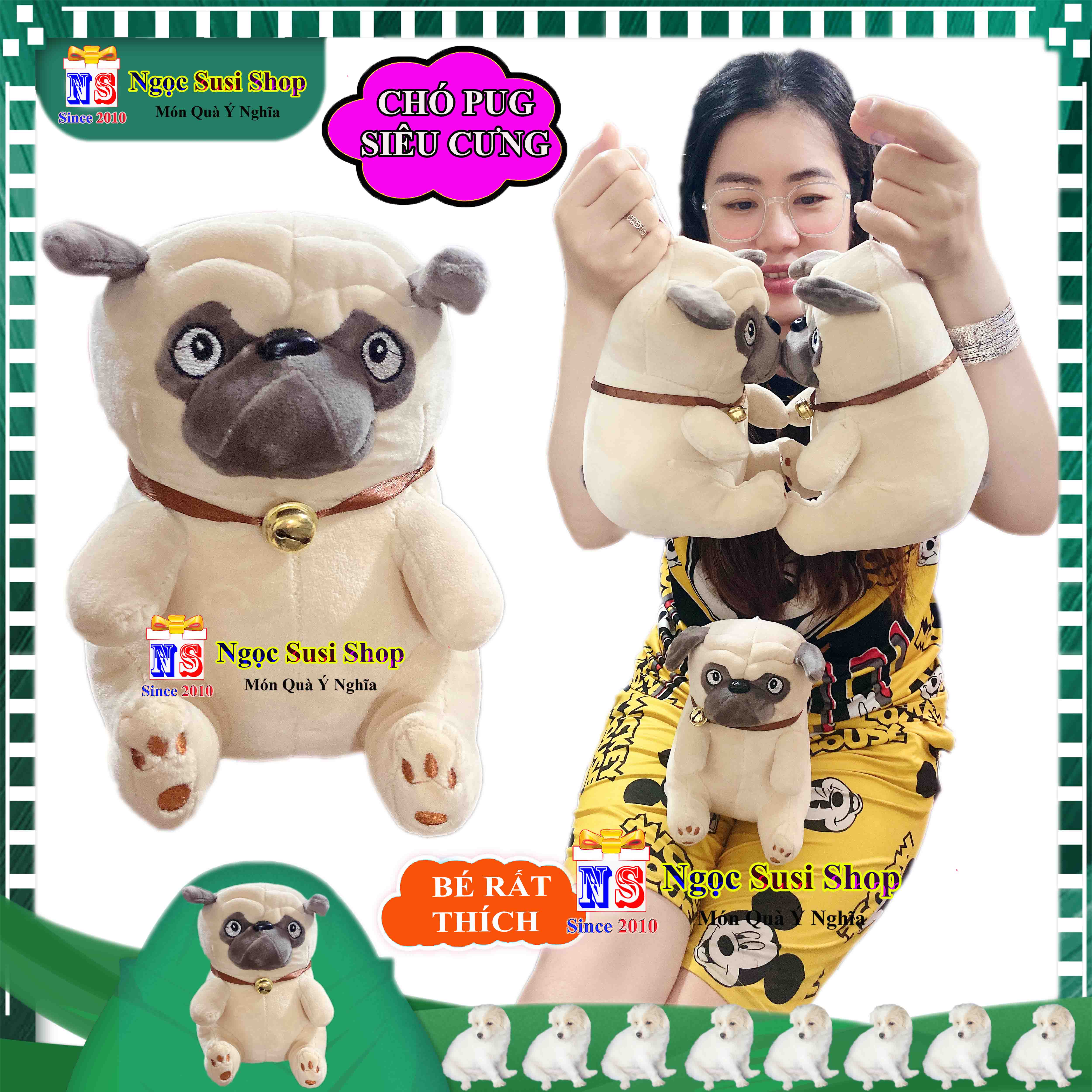 [SIÊU ĐẸP] THÚ NHỒI BÔNG CON CHÓ PUG DOG SIZE NHỎ CHO BÉ CẦM CHƠI -  GẤU BÔNG HÌNH CON CHÓ PUG