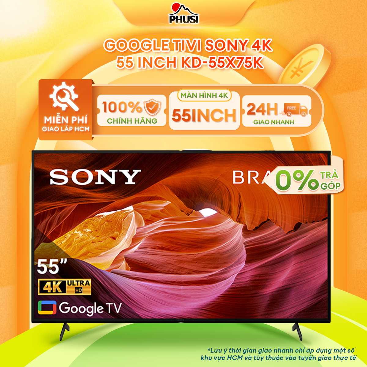 Google Tivi Sony 4K 55 Inch Kd - 55X75K - Model 2022