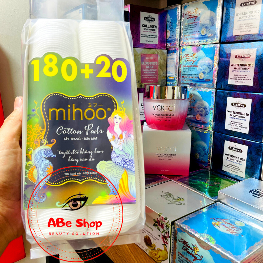 BÔNG TẨY TRANG MIHOO 200 miếng - 100% Cotton mềm mịn